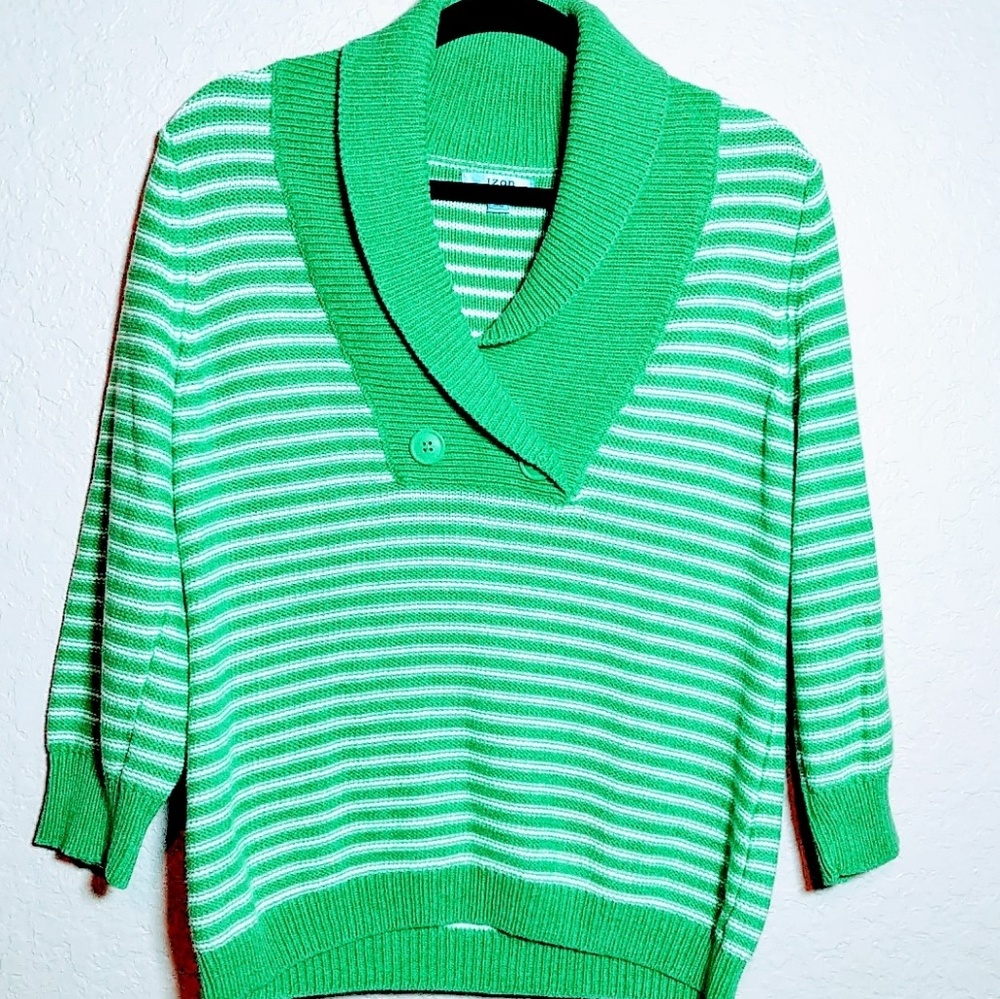 Izod green and white striped pullover sweater